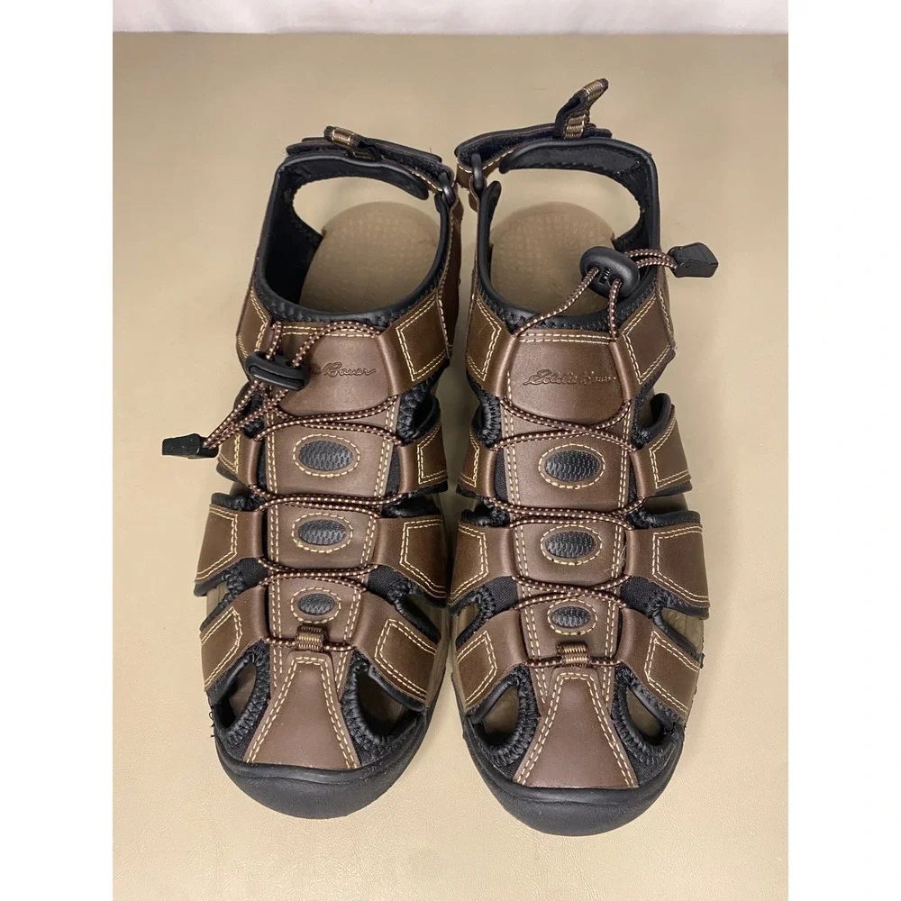 Eddie Bauer Meridian Mens Brown Fisherman Sandals Bungee Closure Size 9M